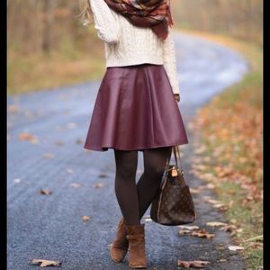 Burgundy leather skater skirt